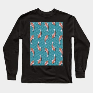 Orange and White Koi Water Pattern Long Sleeve T-Shirt